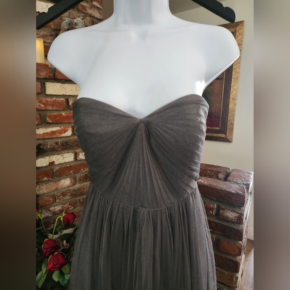 Jenny Yoo Gray Strapless Chiffon Gown Bridesmaid Formal Homecoming Dress - Picture 4 of 10